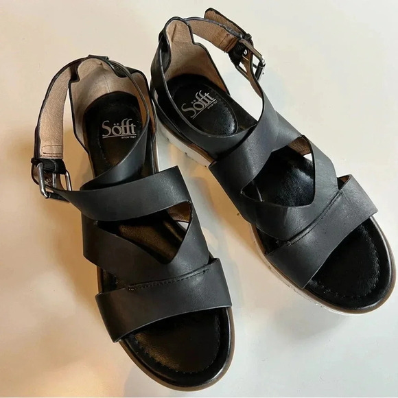 Sofft Womens Mirabelle Black Leather Sandal Size 9.5 GUC - Picture 1 of 7